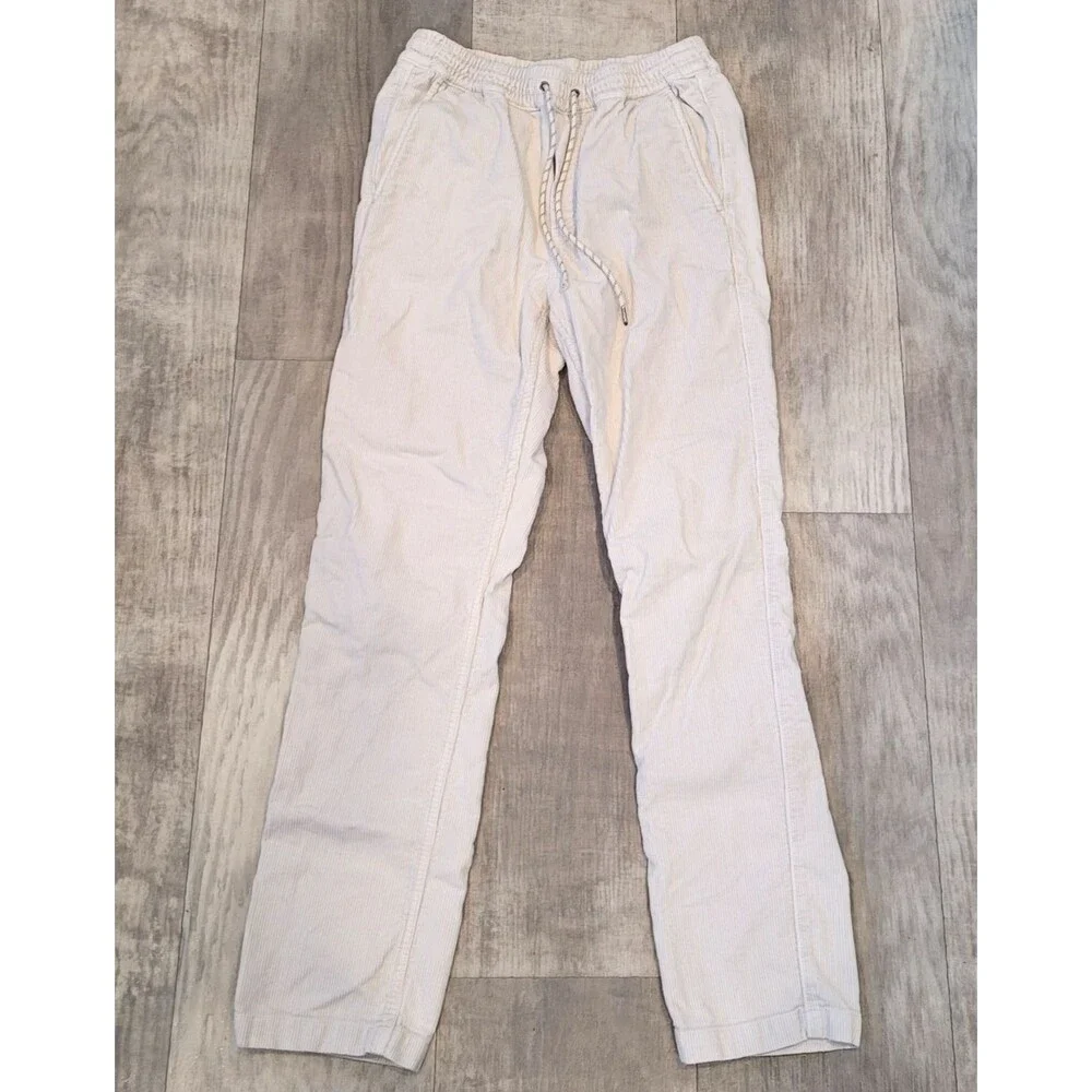 Faherty Corduroy Pants Men's S (26X29) Cream Pull On Drawstring Waist Organic